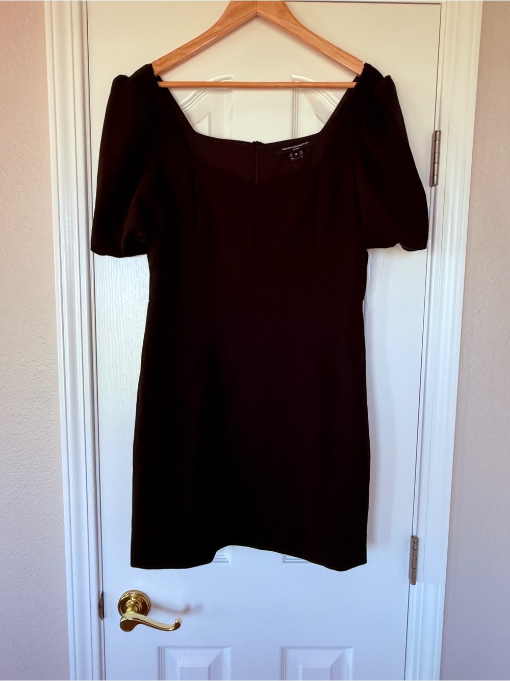 French Connection Black Puff-Sleeve Square Neck Dress NWT